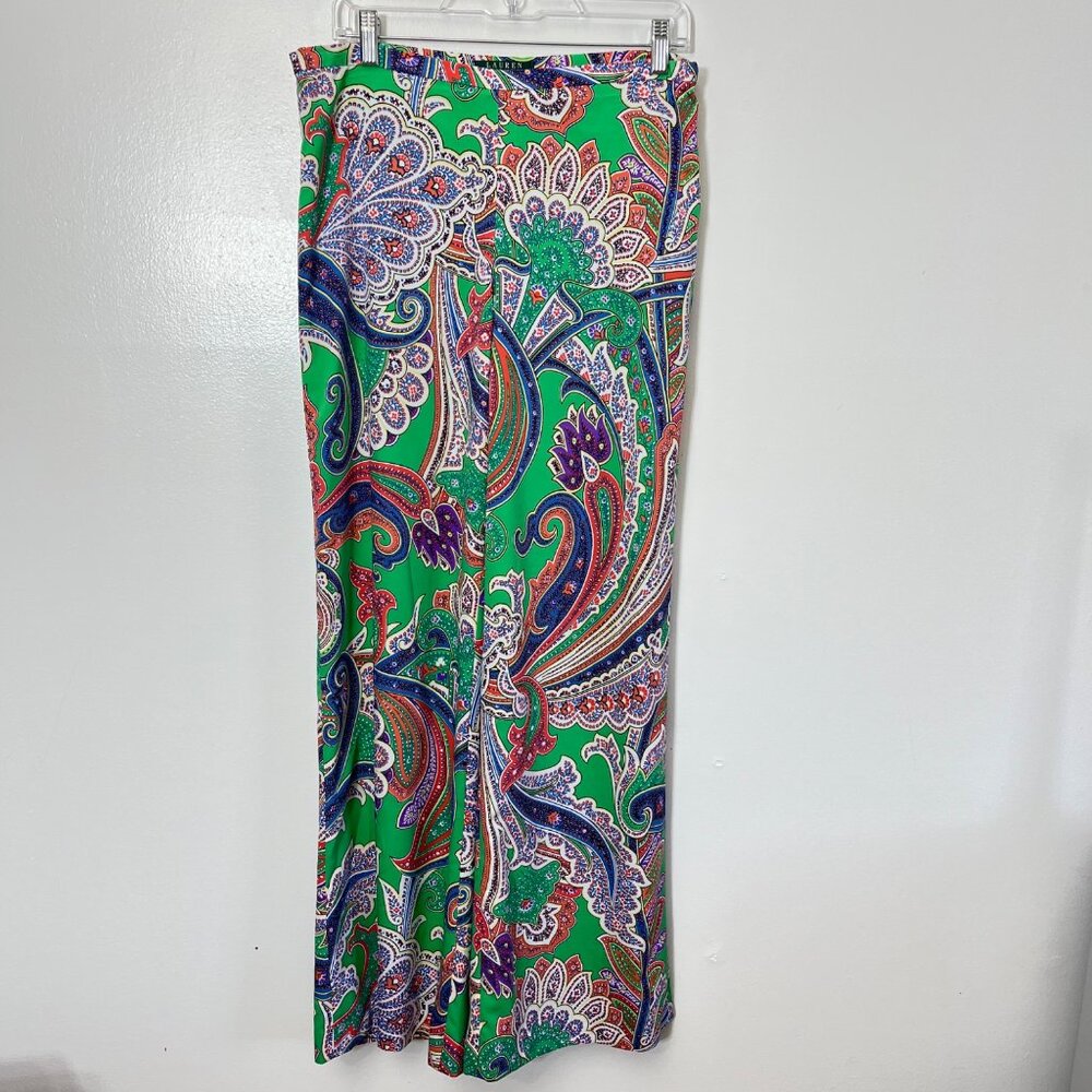 Lauren Ralph Lauren Mandala Palazzo Wide Leg Lined‎ Paisley Pants Size 8